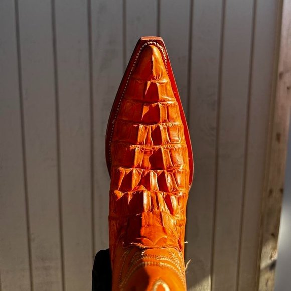 #76 Imitation Crocodile Tail Boot in Orange Color